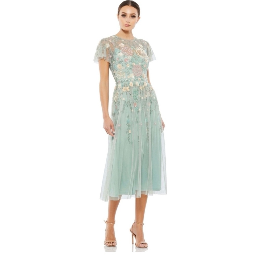 Mac Duggal Mint Green Floral Midi Dress